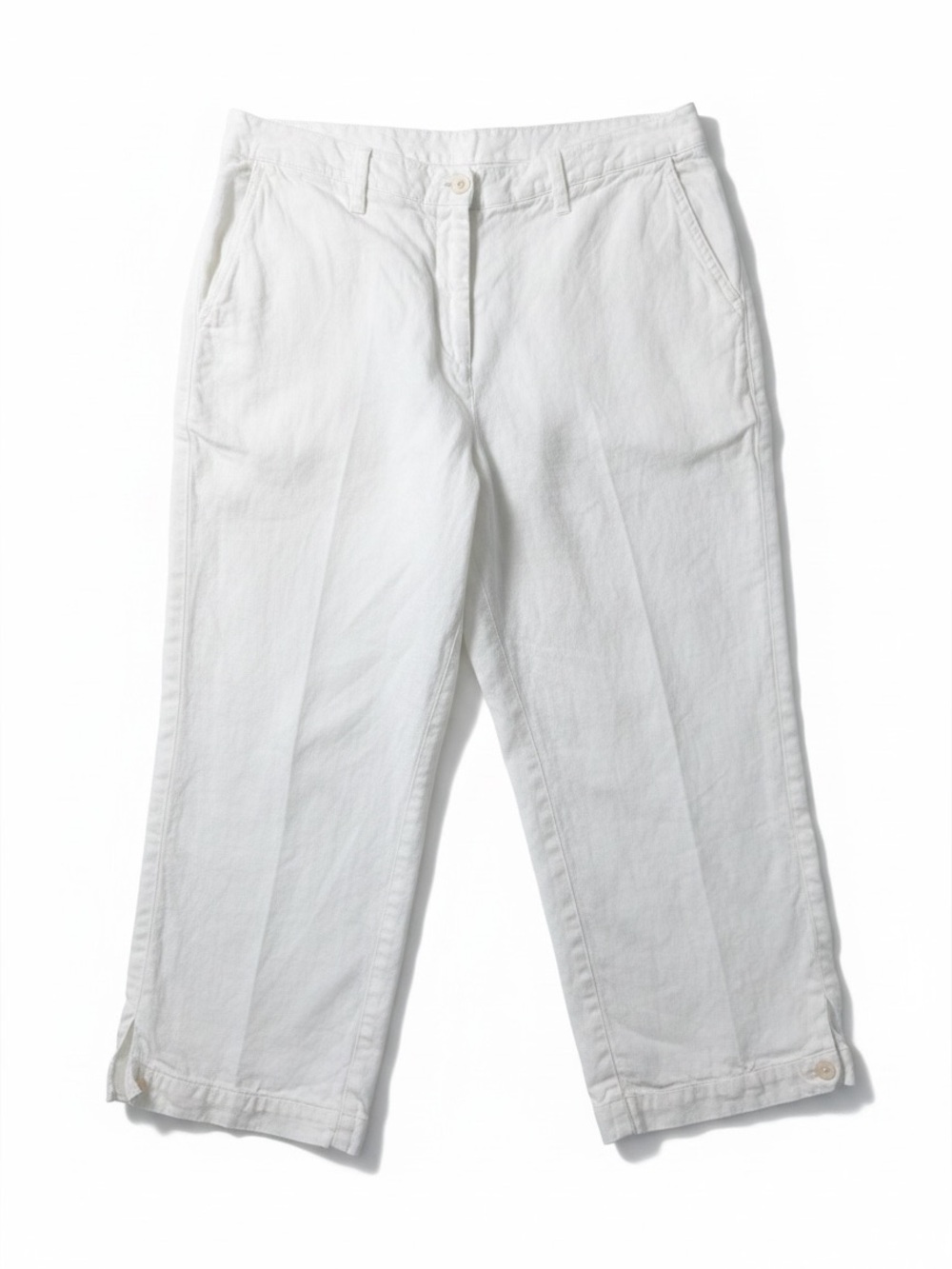 Lands End White 100% Linen Cropped Pants Size 16